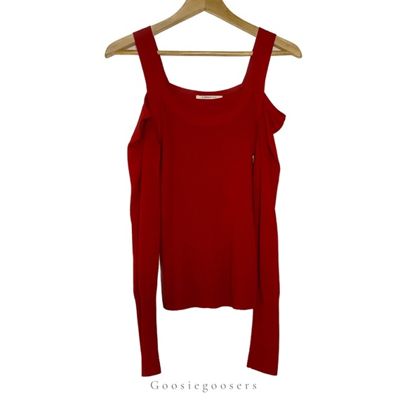 Anthropologie Red Jamie Ribbed Open Shoulder Long Sleeve Knit Sweater Top XSmall - Picture 3 of 5